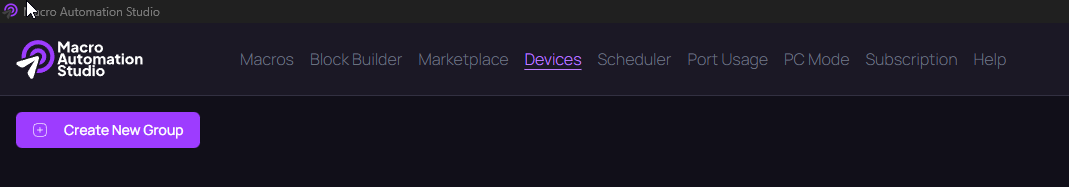 Devices page for managing device groups