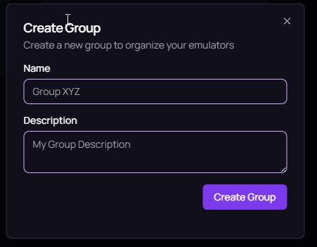 Create new group dialog in devices section